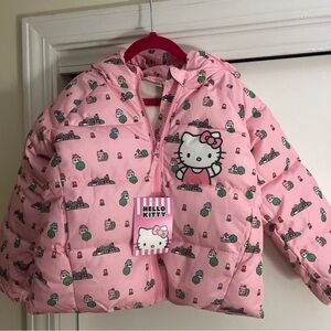 Hello Kitty Girls' Pink Puffer Jacket with Hood 3t